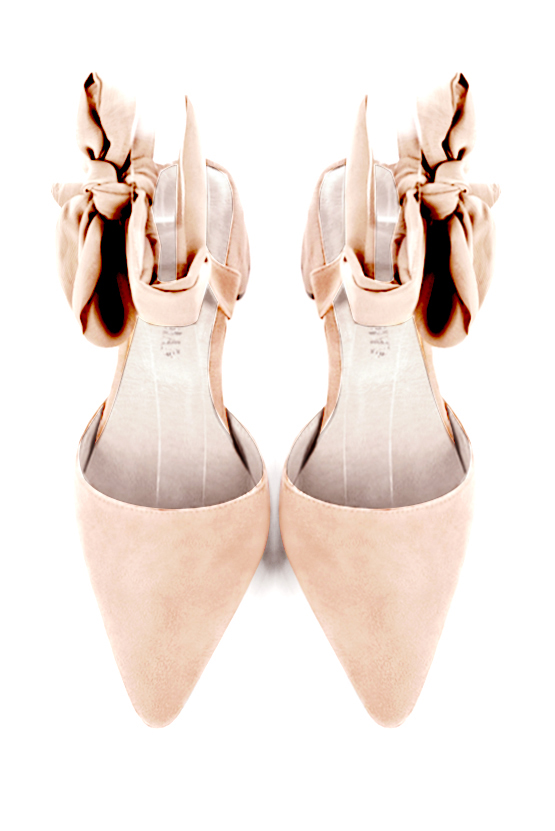 Chaussures habillées, élégantes et raffinées, ouvertes à l'arrière avec un foulard autour de la cheville, coloris rose poudré. Bout effilé. Mi-haut. Talon évasé. Cérémonie, soirée, cocktail, évènementiel. Personnalisation : Choix des cuirs, 
                des couleurs et des talons. Petites et grandes pointures. - Florence KOOIJMAN